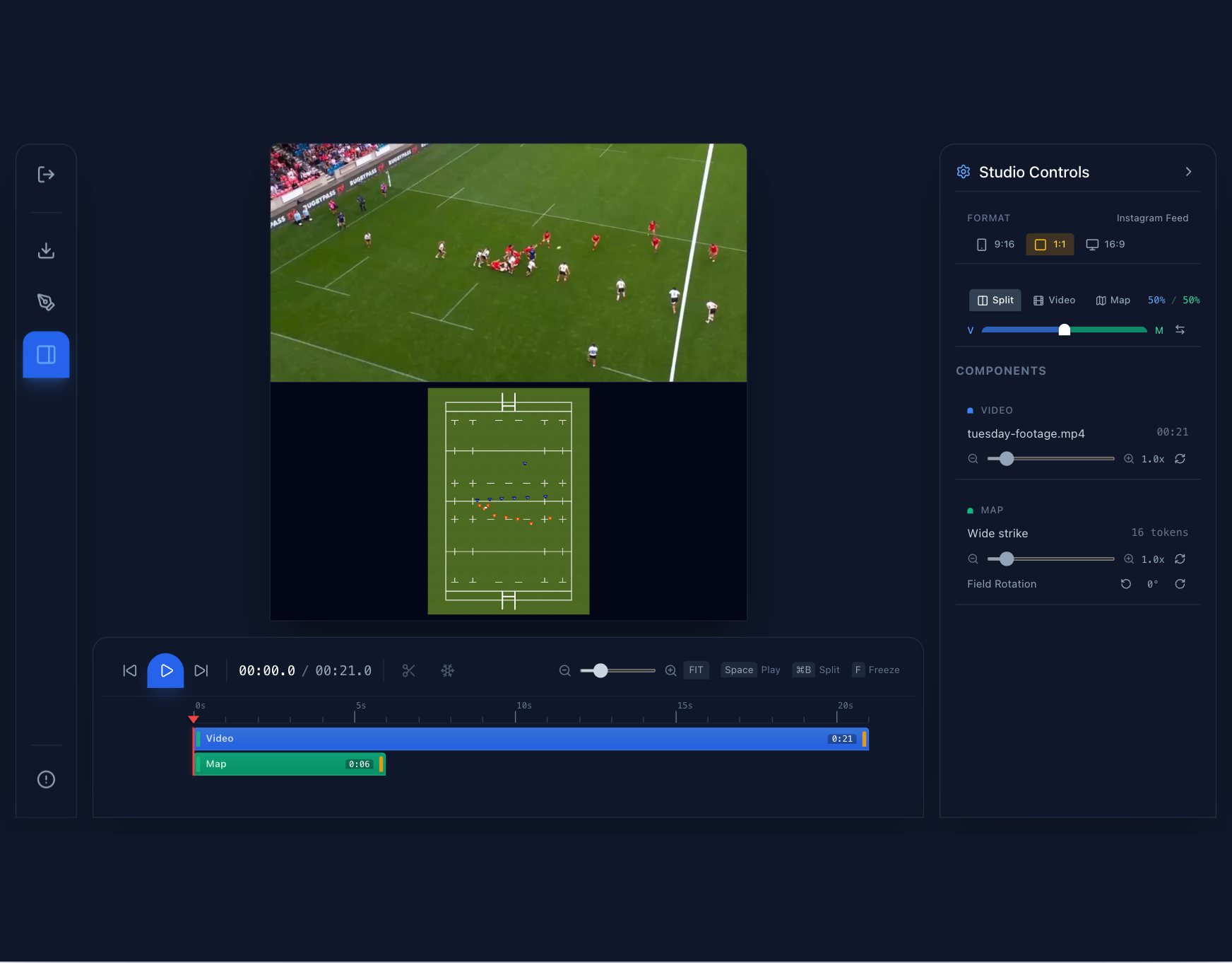 Flowclip Studio with match video above the animated map